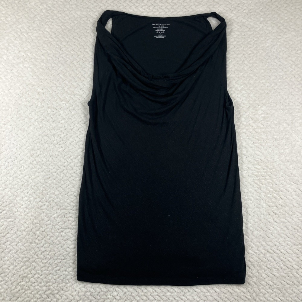 Majestic Filatures Tank Top Cowl Neck Black‎ Medium Layering Closet Staple